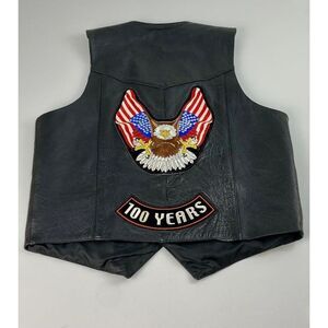 Vintage Leather King Motorcycle Biker Vest 46 Snap Patches Sturgis Eagle Harley